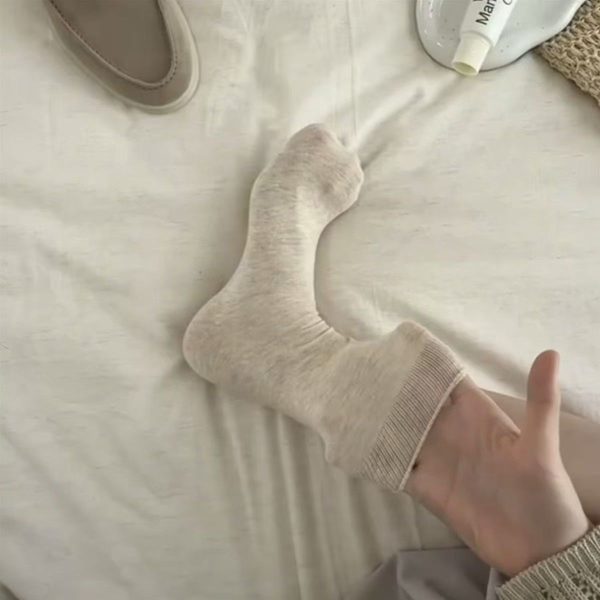 Basic Heather Grey Slouch Mid Calf Socks, Soft Thin Cotton Solid Stackable Crew Socks, Minimal Neutral Daily Socks